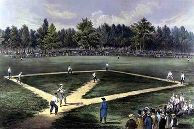 The American National Game of Baseball, Grand Match For The Championship at The Elysian Fields, Hoboken, N.J. 1866 (カラーリトグラフ) 作： Currier and Ives