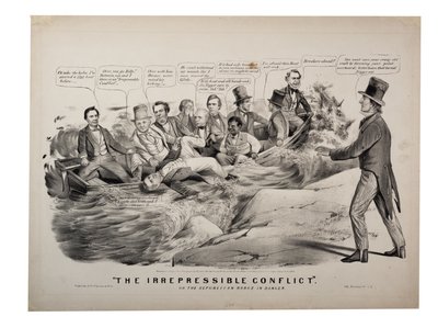 抑えがたい葛藤、あるいは危険な共和国バージ 作： N. and Ives J.M. (1824-95) Currier