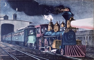 夜行列車」1860年頃（カラーリトグラフ 作： Currier and Ives