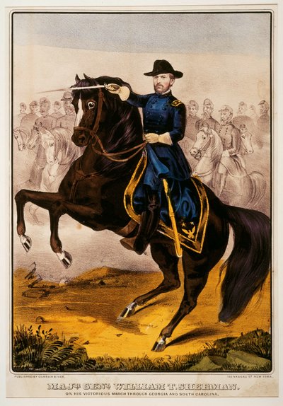 ウィリアム・テカムセ・シャーマン、アメリカ南北戦争中の北軍将軍......（カラープリント） 作： N. and Ives J.M. (1824-95) Currier