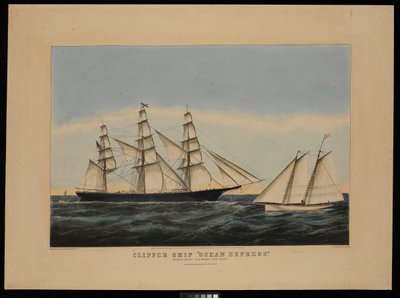 クリッパー船オーシャンエクスプレス往路 "水先案内人下船" 作： N. and Ives J.M. (1824 95) Currier