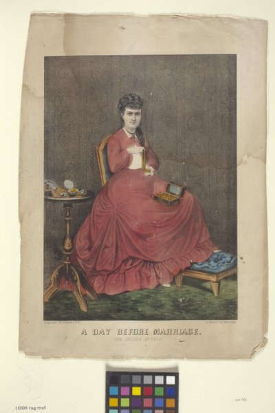 Dia antes do casamento (litografia colorida à mão) 作： N. and Ives J.M. (1824 95) Currier