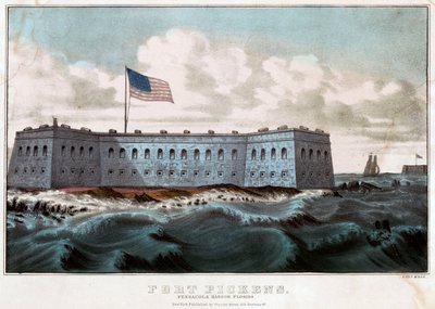 フォートピケンズフロリダ州ペンサコーラ港、1860年頃（カラーリトグラフ 作： Currier and Ives