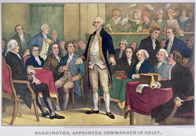 ジョージ・ワシントン（1732-99） 最高司令官に任命される 1876年発行（カラーリトグラフ 作： Currier and Ives