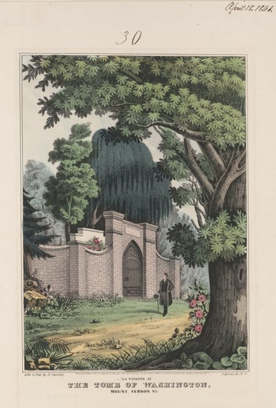 ラ・ファイエット、ワシントンの墓前で - ヴァーノン山。1845年（カラーリトグラフ 作： Currier and Ives