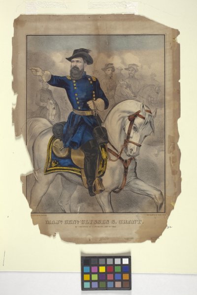 アメリカのグラント少将 (手彩色のリトグラフ) 作： N. and Ives J.M. (1824 95) Currier