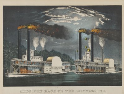 ミシシッピ号のミッドナイトレース 作： Currier and Ives