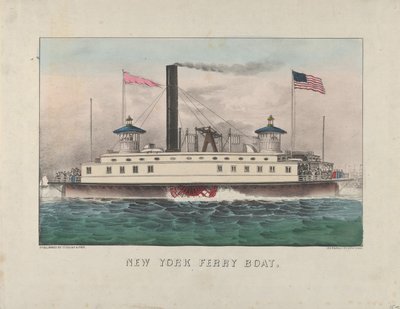 ニューヨークのフェリーボート、1860-65年頃（手彩色リトグラフ 作： Currier and Ives