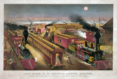 アメリカの鉄道ジャンクションの夜景 by Currier & Ives 作： Currier and Ives