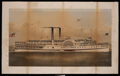 トロイ市民線トロイとサラトガのパドル蒸気船（リトグラフ、カラー） 作： N. and Ives J.M. (1824 95) Currier