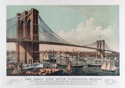 The Brooklyn Bridge by Currier & Ives, c.1892 (chromocolour litho) 作： Currier and Ives