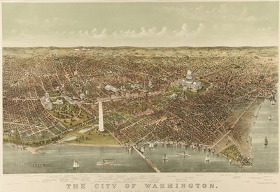 ワシントンの街並み。ポトマックから北を見た鳥瞰図 作： Currier and Ives