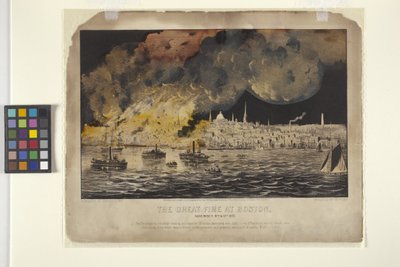 ボストン大火 (手描きのリトグラフ) 作： N. and Ives J.M. (1824 95) Currier
