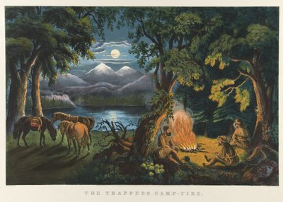 トラッパーのキャンプファイヤー 作： Currier and Ives