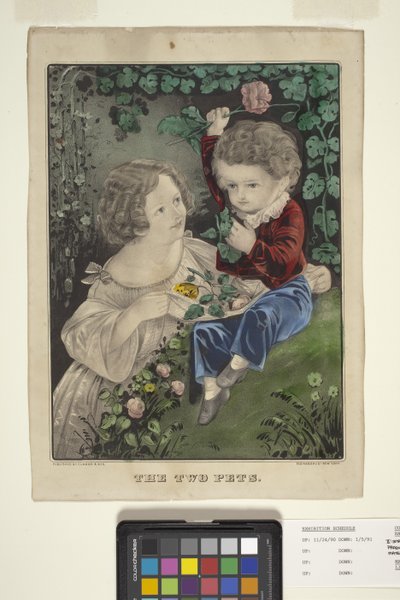 二匹のペット (手描きのリトグラフ) 作： N. and Ives J.M. (1824 95) Currier