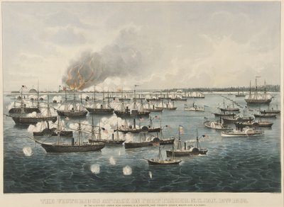 1865年 フォートフィッシャーへの勝利の攻撃（カラーリトグラフ 作： Currier and Ives