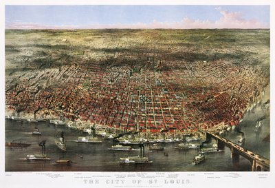 セントルイスの街並み、1874年頃（カラーリトグラフ 作： Currier and Ives