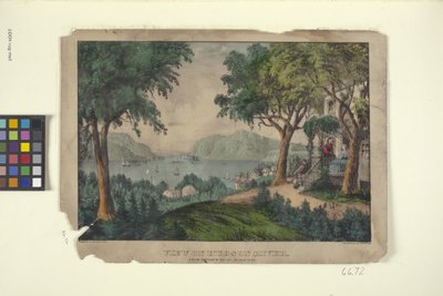 ラグルズハウスニューバーグからのハドソン川の眺め（手描きのリトグラフ） 作： N. and Ives J.M. (1824 95) Currier
