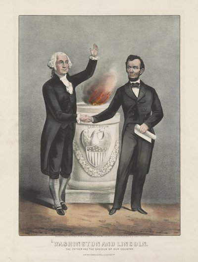 ワシントンとリンカーン。祖国の父と救世主、1865年頃（カラーリトグラフ 作： Currier and Ives