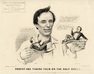 正直な阿部はそれらを半分の殻で取りました、1860 作： N. and Ives, J.M. Currier