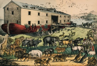 ノアの方舟、1874-78年（手描きのリトグラフ） 作： N. and Ives, J.M. Currier