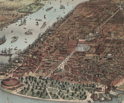ニューヨーク市（詳細）、1883 作： N. and Ives, J.M. Currier