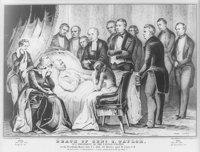 ザカリーテイラー、ホワイトハウスの死床で1850年 作： N. and Ives, J.M. Currier