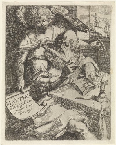 伝道者マタイ Mattei Evangelium が開き、議論します (オブジェクトのタイトル) タイトルページ: S. van Til, Het euangelium des H. apostles Matthæi (...) 簡潔なメモで開かれました, 1687 作： N. van Til