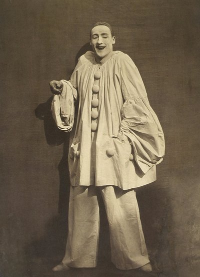 笑うピエロ（フランスのパントマイム、シャルル・ドゥビュロー）、NadarことGaspard-Felix Tournachonの撮影、1855年頃 作： Nadar