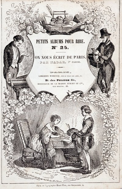 Little albums for laughs number 25」の表紙。彼らはパリから私たちに手紙を書きました。第二部」、1850年（エングレーヴィング 作： Nadar
