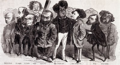 作家のポートレート Paul de Kock（1793-1871）、Emile Augier（1820-1889）、Eugene Scribe（1791-1861）、Felix Nadar、Alphonse Karr（1808-1890）、Alexandre Dumas pere（1802-1870）およびAlexandre Dumas Jr（1824-1895）、Joseph Mery（1798-1866）、Leon Gozan（1803-1 作： Nadar