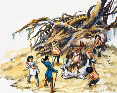 ミュンヒハウゼン男爵の不思議な冒険（紙にグワッシュ） 作： ナディール・クイント