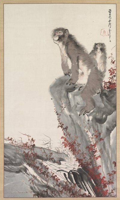 小川のそばのサル 作： Nagasawa Rosetsu