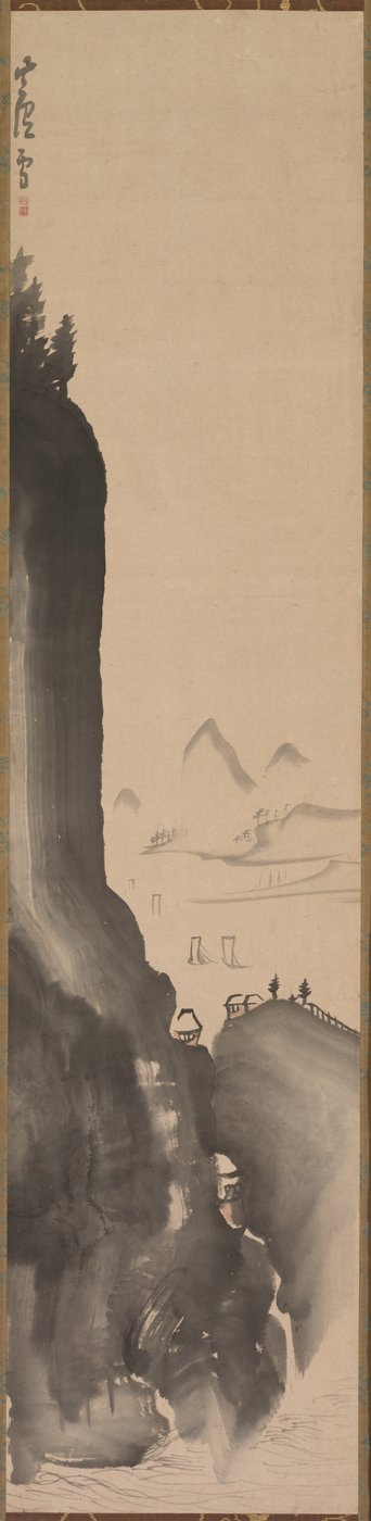 山と遠いボート、18世紀後半。 作： Nagasawa Rosetsu