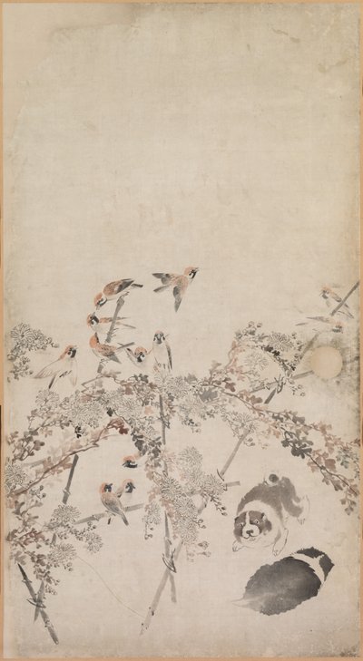 子犬、すずめ、菊 作： Nagasawa Rosetsu