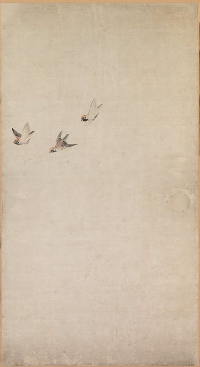 子犬、すずめ、菊 作： Nagasawa Rosetsu