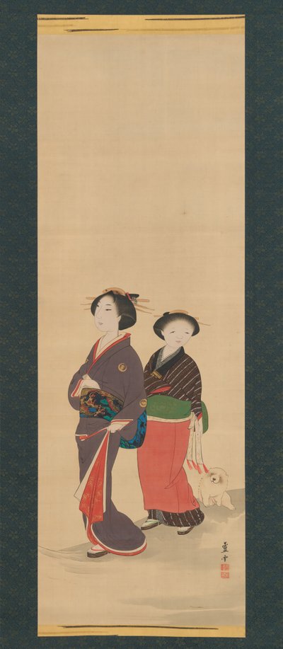 2 人の女性と子犬、1785 年以前。 作： Nagasawa Rosetsu