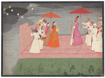 梅雨の時期にバルワントデヴシンのためにラーガを演奏するミュージシャン、1745〜50年頃 作： Nainsukh
