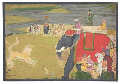 ライオンシカーでのラジャバルヴァントデヴシン、1750年頃 作： Nainsukh