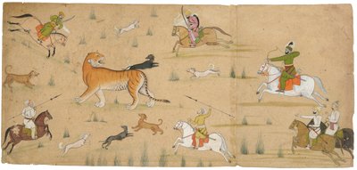 トラ狩りのラジャバルワントデヴシン、1750年頃 作： Nainsukh
