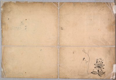 ムハンマドシャーの前に中庭で戦う2人の象c。 1730-40。 作： Nainsukh