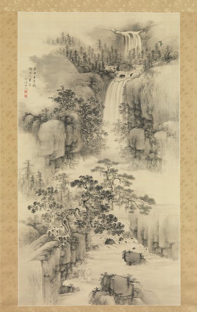滝のある風景、1841年。 作： Nakabayashi Chikuto