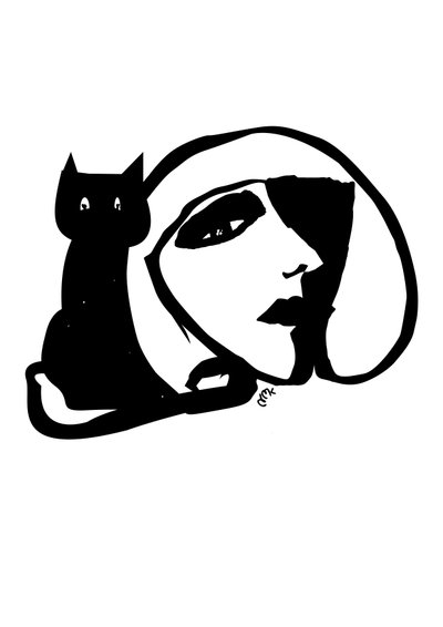 Catty Monday Cat, 2021（カードにインク） 作： Nancy Moniz Charalambous