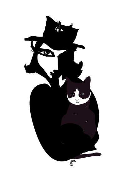 クールな火曜日の猫、2021年（カードにインク） 作： Nancy Moniz Charalambous