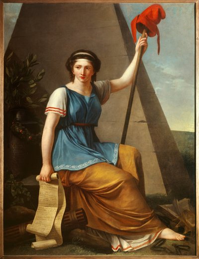 自由の女神 Allegorie de la Liberte フリジア帽をかぶった女性の姿。ナニーヌ・ヴァラン（1785-1810年に活躍）による絵画 1794年 日1,28 x 0,97 m 作： Nanine Vallain