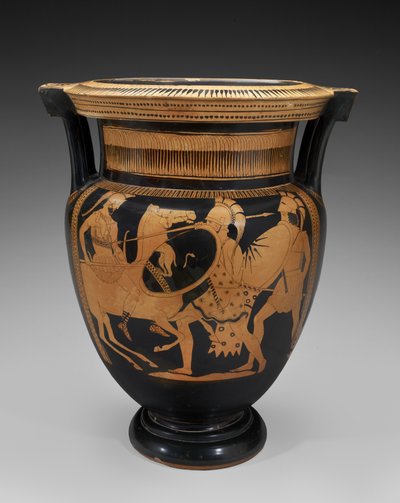 赤像式テラコッタコラムクラテール、戦闘シーン、紀元前460〜450年（テラコッタ） 作： Naples Painter (attr. to)