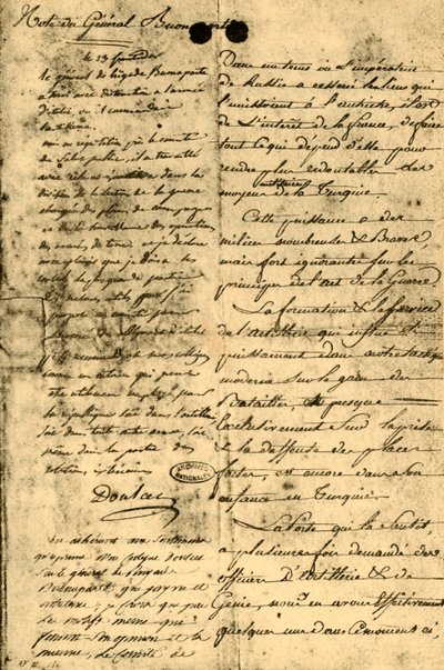 1921 年 1795 年 9 月 13 日のボナパルト将軍のメモ。 作： Napoleon Bonaparte I