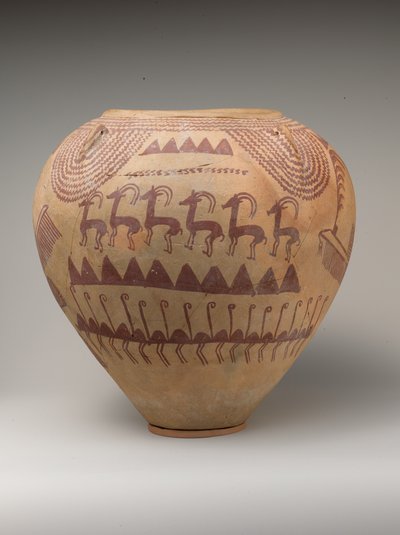 動物で飾られた陶器（塗られた陶器） 作： Naqada II Period Egyptian