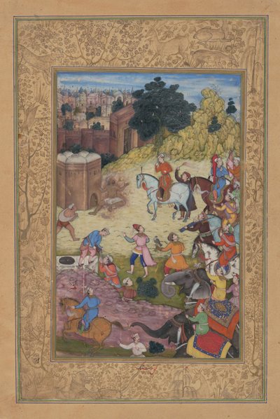 風呂屋の番人は最愛の人への情熱、カムサからのフォリオ、1597-98. 作： Nar Singh
