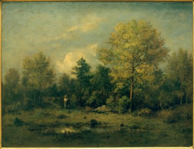 森の中の池のある風景 作： Narcisse Diaz de la Pena